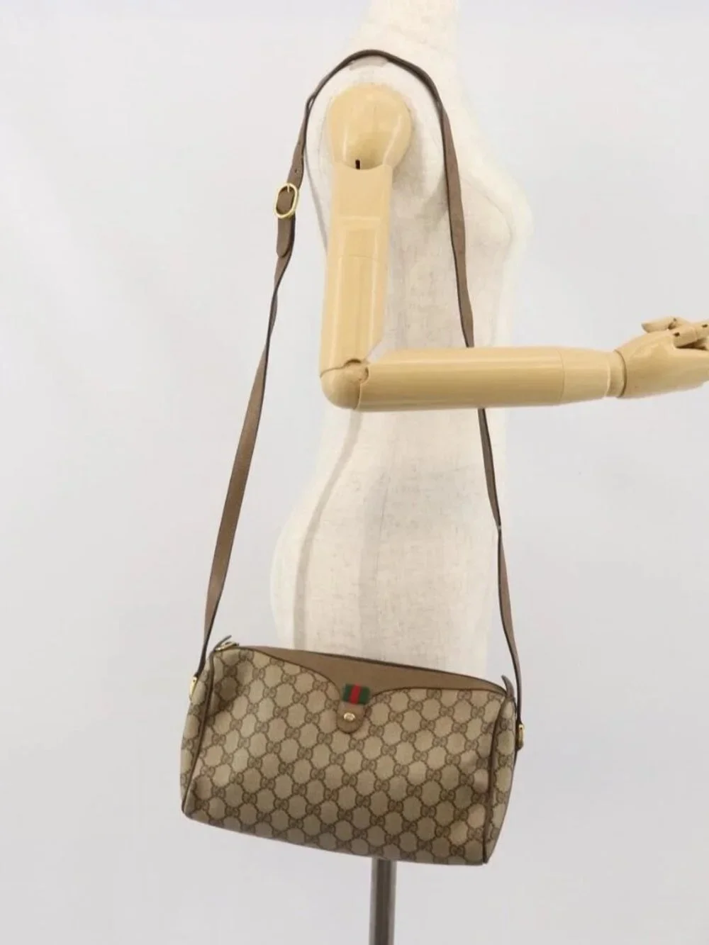 GUCCI GG Supreme Web Sherry Line Bag PVC Beige Gold 89 02 017 Auth 169674 - Picture 15 of 16